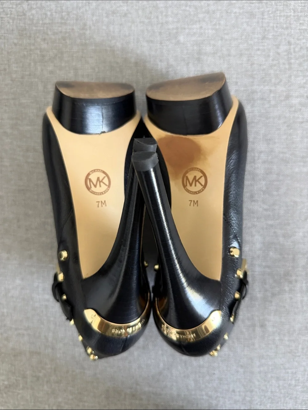 Michael Kors leather Black Peep-Toe Platform Booties with Gold Studs